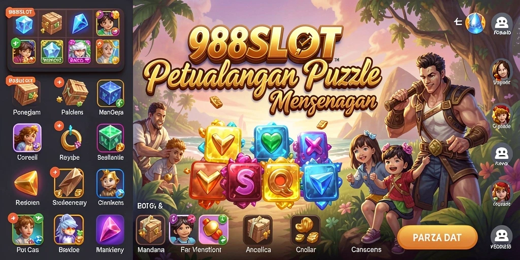 Tampilan utama gameplay 988SLOT menampilkan teka-teki yang menarik dan warna-warni.