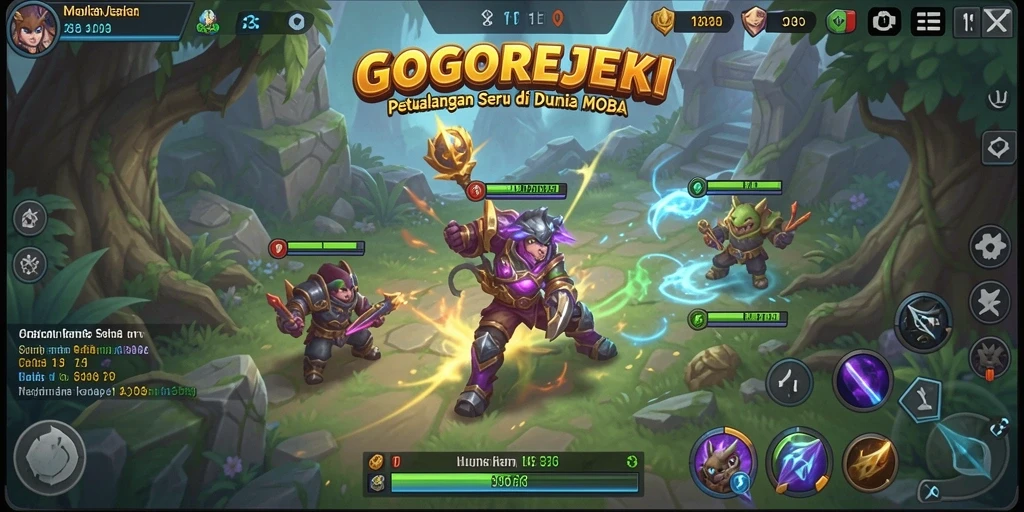 Screenshot GOGOREJEKI menampilkan pertarungan seru antara karakter di arena.