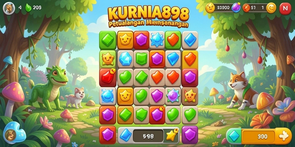 Screenshot utama KURNIA898 menunjukkan gameplay Match-3 yang memikat.