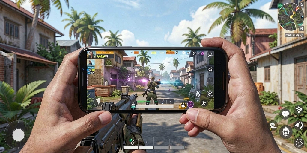 Screenshot permainan PANDAWIN menampilkan aksi seru di medan perang TPS.