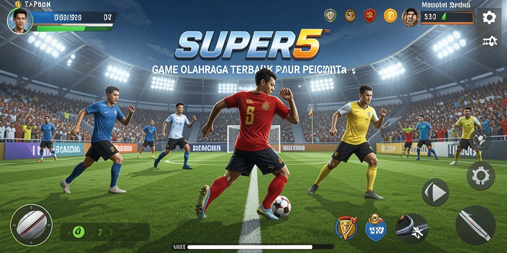 Gameplay mendebarkan dalam SUPER5 yang menampilkan aksi olahraga.