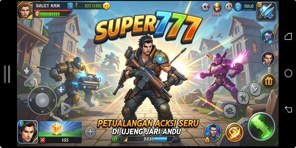 Screenshot utama SUPER777 menampilkan aksi pertarungan yang mendebarkan.